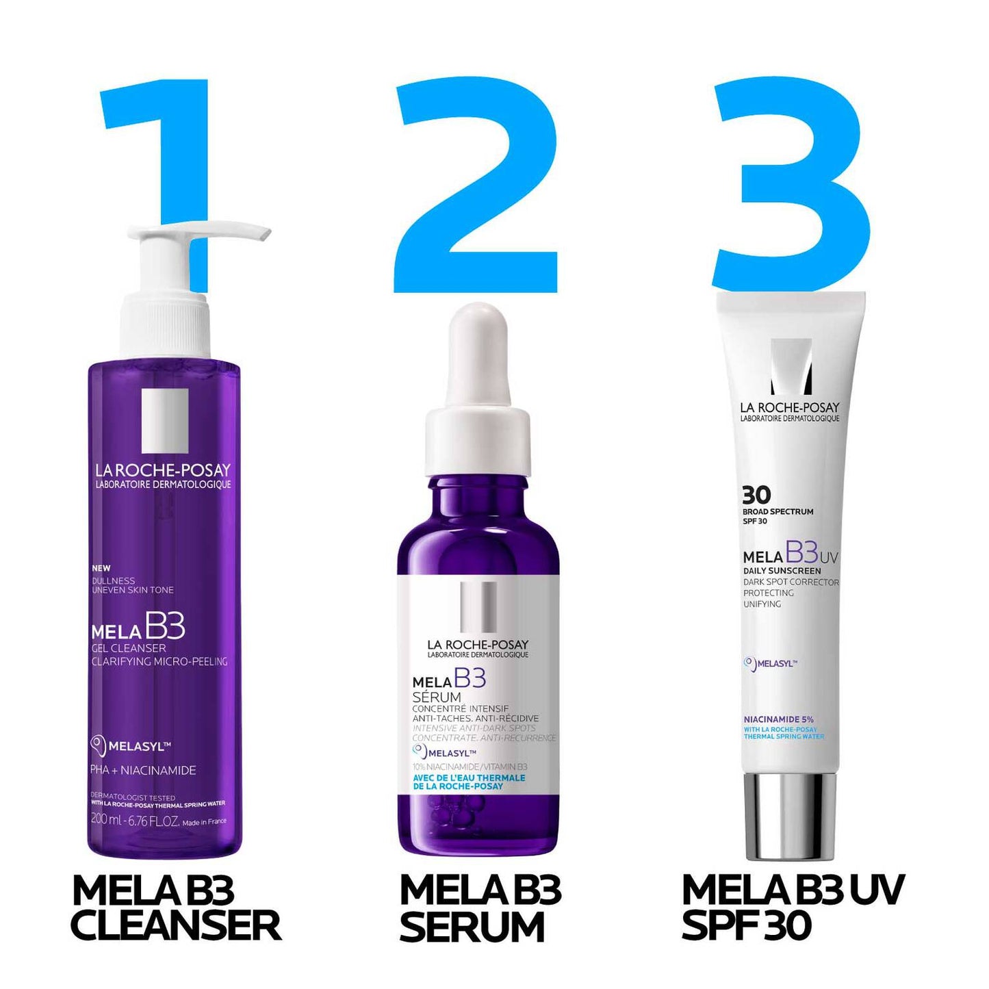 mela-b3-facial-gel-cleanser-with-melasyltm-niacinamide-k3 LaRochePosay-Product-MelaB3-MelaB3Cleanser-200ml-03337875890069-Routine_1500x1500_REV.jpg